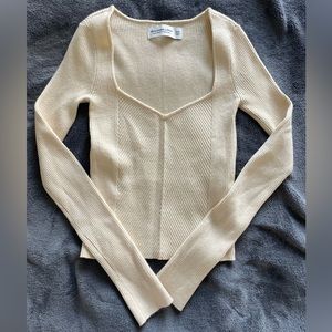 Abercrombie & Fitch Soft AF Sweetheart Neck Ribbed Cropped Sweater XXS Cream